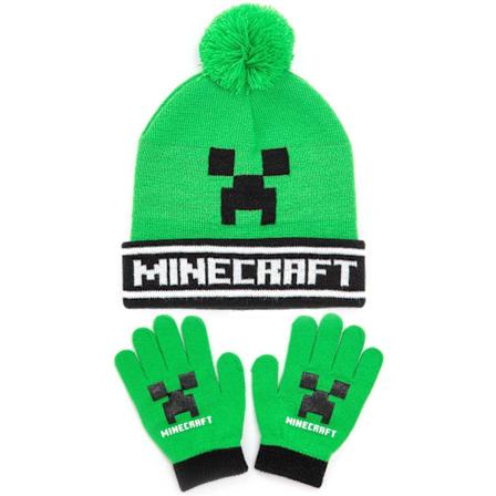 Minecraft Creeper Hette og Hansker Sett One Size Grønn/Svart