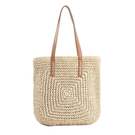 Kvinners Halm Tote Bag Sommer Strandvesker Stor Vevd Fiskegarn Skulder Bag Halm Bag (beige) (hy)