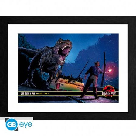 JURASSIC PARK - Inramad print "Alan Grant vs T-Rex" (30x40)