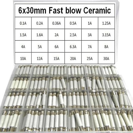 Keramisk Sikring 24 værdier 6x30 0,1a 0,5a 1a 1,5a 2a 2,5a 3a 3,15a 4a 5a 6a-30a