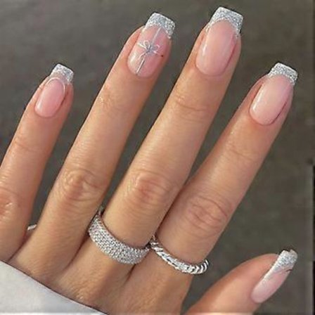 Jule Press-On Negler med Snøfnugg Glitter Falske Negler Fransk Manikyr Neglekunst For Motebevisste Personer 24 stk