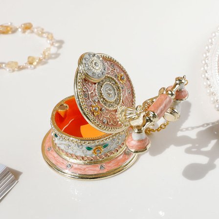 Håndmalt emaljert telefon dekorativt hengslet smykkeskrin unik hjemmeinnredningsgave