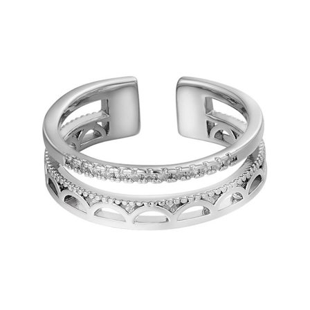 Silver Ring med CZ Kristaller och fint Mönster - Justerbar