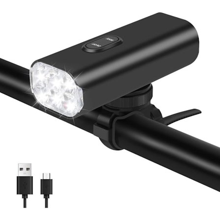 Lyssterk sykkellykt foran - 6 LED 2000 Lumen USB Oppladbar frontlykt med 4800mAh Batteri IPX6 Vanntett Kompatibel med Alle Sykler