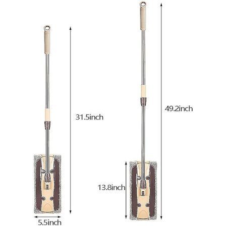 Mikrokuituinen Litteä Lattiamop 2 Tankoa Ruostumattomasta Teräksestä Teleskooppinen
