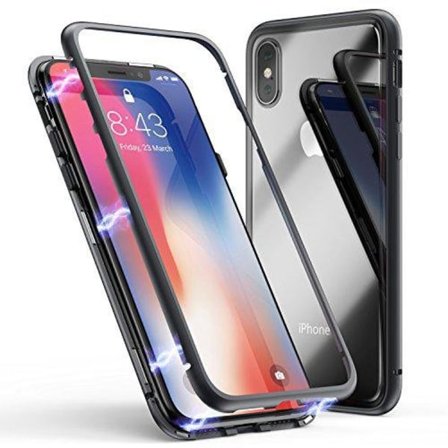 Dubbelsidig magnet fodral med härdat glas för iphone Xs max