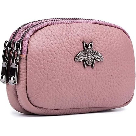 Bean Pink Naisten Musta Nahkainen Lompakko Kaksinkertainen Vetoketju Lompakot Sim