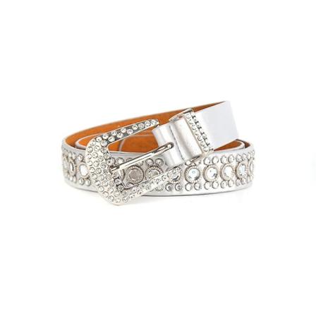 Dame- og herrebelte med strass, mote, western, cowgirl, denim, bling-design, skinnbelte, diamantbelte, jeans (hvit)
