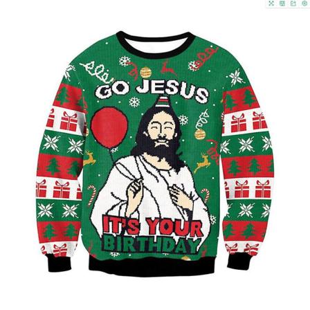 Jesus Sweater Grøn 3d-print julefestskjorte Voksne mænd og kvinder Tøj (s-xxl) XL