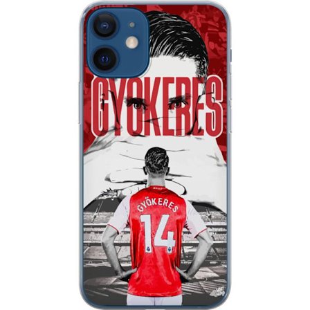 Genomskinligt skal för Apple iPhone 12, Victor Giocret (Arsenal) design - fotbollsmönster, tröjnummer 14, stadion.