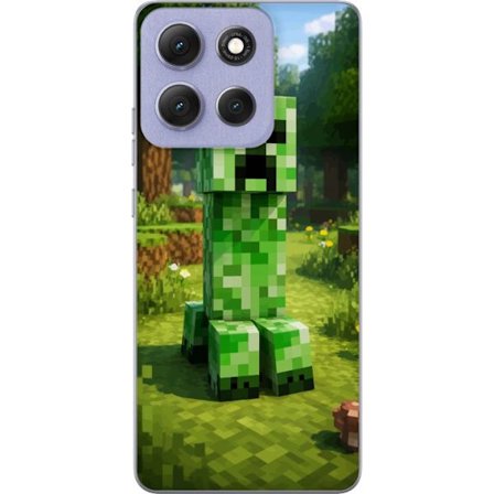 Kompatibelt Mobilskal till Motorola Moto G86 Power Block-baserad Creeper-figur i en grön pixell värld, ikonisk spelillustration för barnrum, gamers
