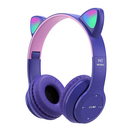P47 Söpöt kissan korvat kuulokkeet Langaton Bluetooth 5.0 Kuulokkeet Led Hifi Stereo Kuulokkeet Violetti