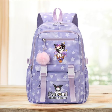 Kuromi Tegneserie 2D Printet Stor Kapacitet Dame Rygsæk | Kan Tilpasses Navn, Multi-Farve, Stilfuld, Ideel til skolestart, Jul, Va[D]