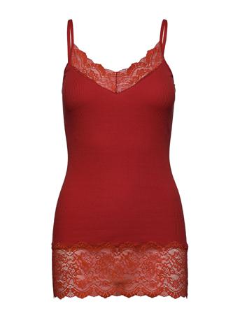 Organic Strap Top W/ Lace Top Ærmeløs Top Rød Rosemunde