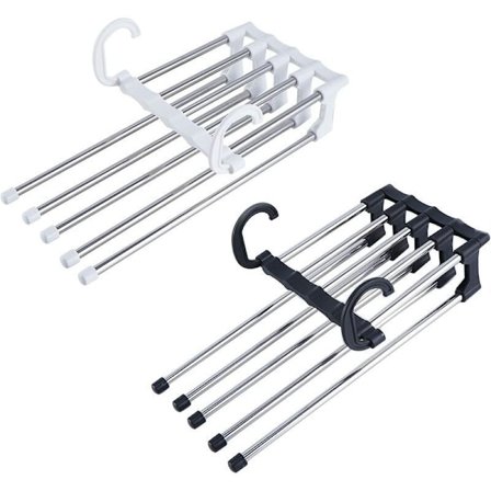 Foldbare buksehengere, 2 stk, 5 i 1 buksehengere, plassbesparende, laget av plast og rustfritt stål