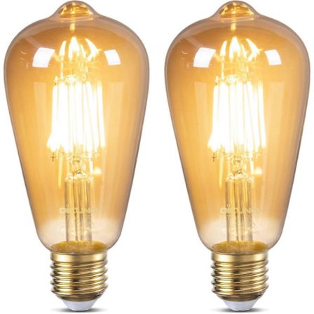 Vintage-lamppu E27 Edison-kierrekanta, 6 W vastaa 60 W, retro-meripihkanvärinen lasilamppu, ES LED-filamenttilamppu oravanhäkki, ST64, 600 lm, 2 kpl