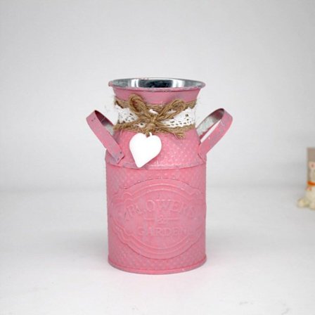 Rosa Vintage Chic Metall Dekorativ Vas, Mjölkkanna, Shabby Style, Rustik Stil, Metall Blomhink
