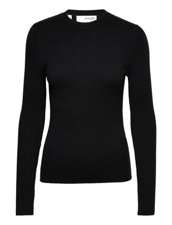 Slflydia New Rib Ls Knit O-Neck B T-shirts & Tops Long-sleeved Svart Selected Femme