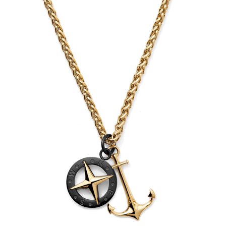 Tadd Gold-tone Anchor & Compass Necklace for Men - Steel necklaces
