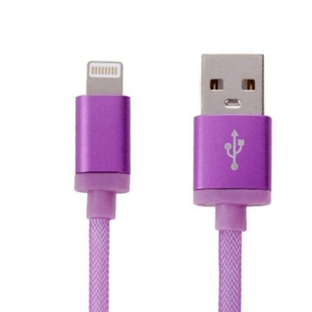 USB kabel med Lightning kontakt för iPhone & iPad, 25cm - Lila/Nylon