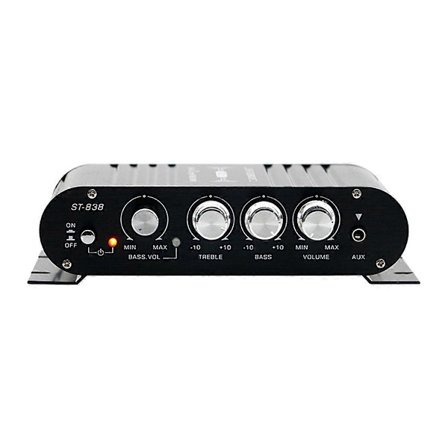 -838 Mini HiFi 2.1-kanals stereobasljudförstärkare med bas- och diskantjustering, ljudförstärkare för bil och hem, EU-kontakt