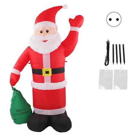 Oppblåsbar Julenissedekorasjon med innebygd LED-lys, vanntett oppblåsbar sekk-nisse til hage, hage, julefester, EU-plugg 100-240V