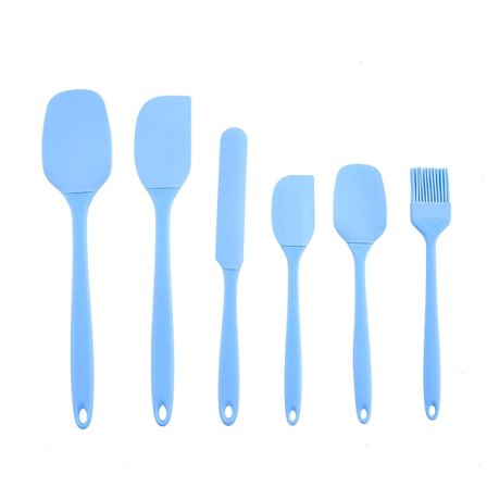 6 stk. kjøkkenredskaper i silikon, bakeverktøy, stor/liten skrape, stor/lang slikkepott, oljekost, Macaron-farge
