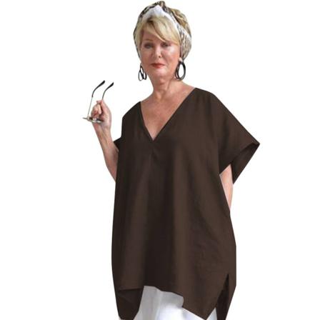 Oversized Linne Blus Skjorta Lös V-ringad Toppar Tee Casual Summe
