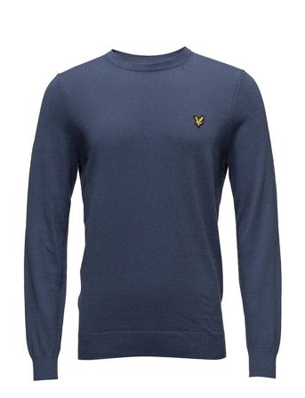 Cotton Merino Crew Jumper Strikkegenser M. Rund Krage Blå Lyle & Scott