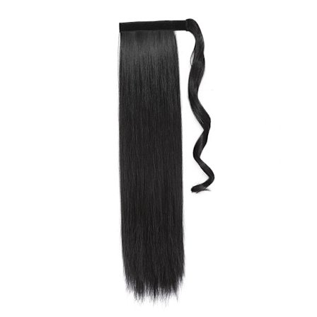 Syntetiskt hår 18/24 tum långt rak hästsvans omlott hästsvansklämma i hårförlängningar Svart hårstycke Huvudbonader