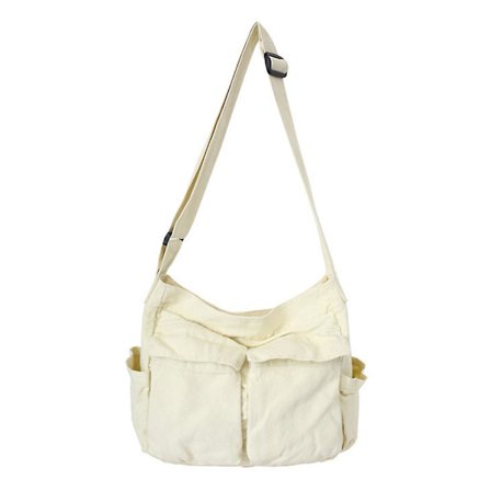 Messenger Bag Skole Vintage Svart Canvas Liggende Dame Skulderveske Laptopveske