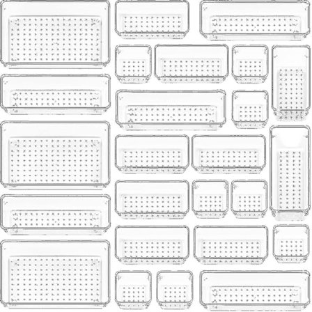 25 stk. Klare Plastik Skuffeorganisatorer Sæt, 4-størrelser Alsidige Badeværelses- og Makeup Skuffeorganisatorbakker (ls)