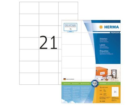 Herma Premium - Papir - matt - permanent selv-adhesiv - hvit - 70 x 42.3 mm 2100 etikett(er) (100 ark x 21) laminerte etiketter