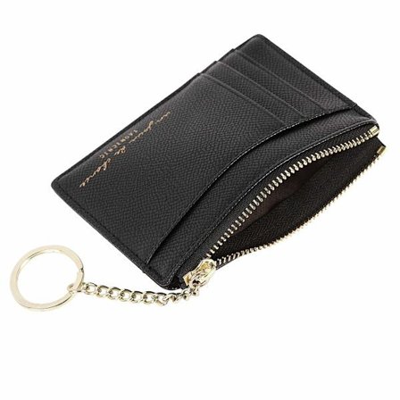 Kortholder for kvinner med 8 kort, slank og minimalistisk, med nøkkelring, for frontlomme, mini lommebok for kredittkort, svart Black—yux