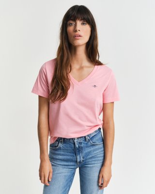 GANT - Shield t-skjorte med v-hals til dame geranium pink
