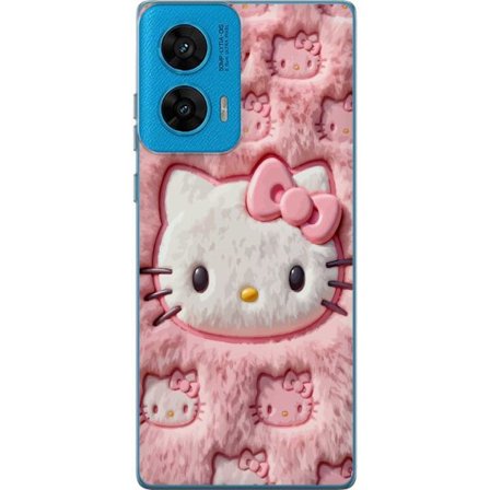 Yhteensopiva Puhelinkuori Motorola G96 Hello Kitty vaaleanpunainen pörröinen tausta, jossa on ikoninen kasvot ja kawaii-esteettisyys
