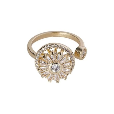 Ångestring Kvinnor Cubic Zirconia Blomma Roterbar Justerbar Meditation Stress Relief Ring Guld