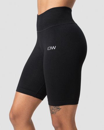 ICANIWILL - Ribbed Define Seamless Biker Shorts Black - Damer - Træningstøj fra ICIW