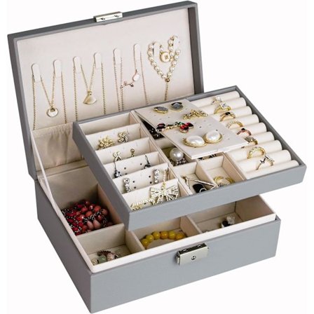 Dam smyckeskrin (grå), resesmyckeskrin, litet rektangulärt