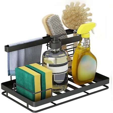 Diskho Svamphållare, Diskho Förvaring Svampborsthållare Organizer Med Dräneringsbricka, För förvaring Diskmedel, Svamp, Rengöringsborste-FX-