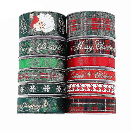 12 st Julband 5 Yards Varje Jul Grosgrainband, Julband för Presentinslagning