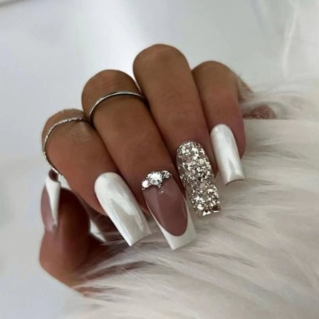 24stk Fake Nails Long French Ballerina