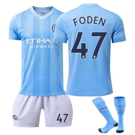 23-24 Manchester Cityn koti aikuisten lasten jalkapallopuku ja sukat nro 47 Foden No. 47 Foden 22