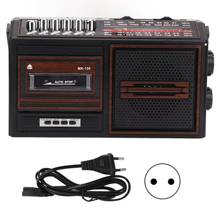 Kassetteafspiller Båndoptager Fuld Bånd Støjfri Stik i Kort AM FM Bærbar Radio til Ældre Børn Brun EU Stik 220V