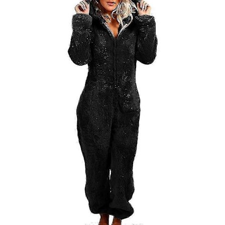 Dame Vinter Fluffy Fleece Hætte All In One Jumpsuit