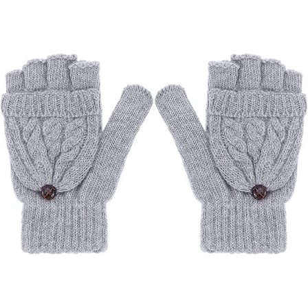 Kvinners Vinter Varme Ullstrikkede Konvertible Fingerløse Hansker Med Votter Deksel