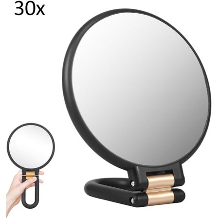 30X Forstørrelsesspejl - 24*14 cm - H& Spejl m/ Foldbart H&le - Rejseforstørrelsesspejl m/ H&le