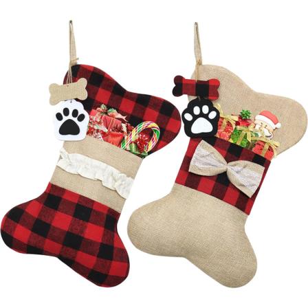 Julstrumpor, set med 2, juldekorationer, husdjurshund julstrumpor Rutig säckväv Stor 18 tums benformade husdjursstrumpor Klassisk hängande