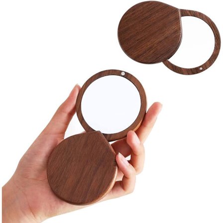 Liten kompakt lommespeil i tre for håndveske, sminke på reise