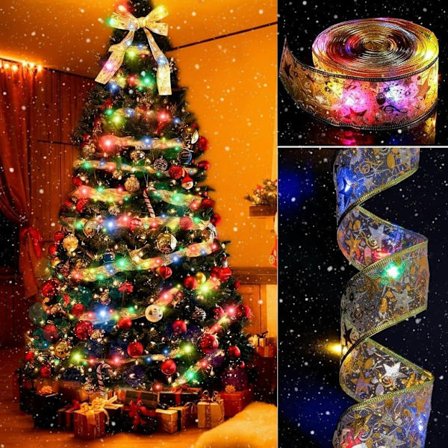 Julbelysning, 5 cm gyllene lysande bandljus med blixt, juldekoration (Färgljus-5 meter 50 lampor)